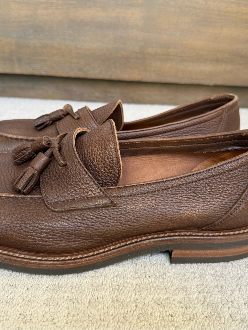 Brunello Cucinelli Brown Pebbled Leather Tassel Loafers - Picture 2 of 5